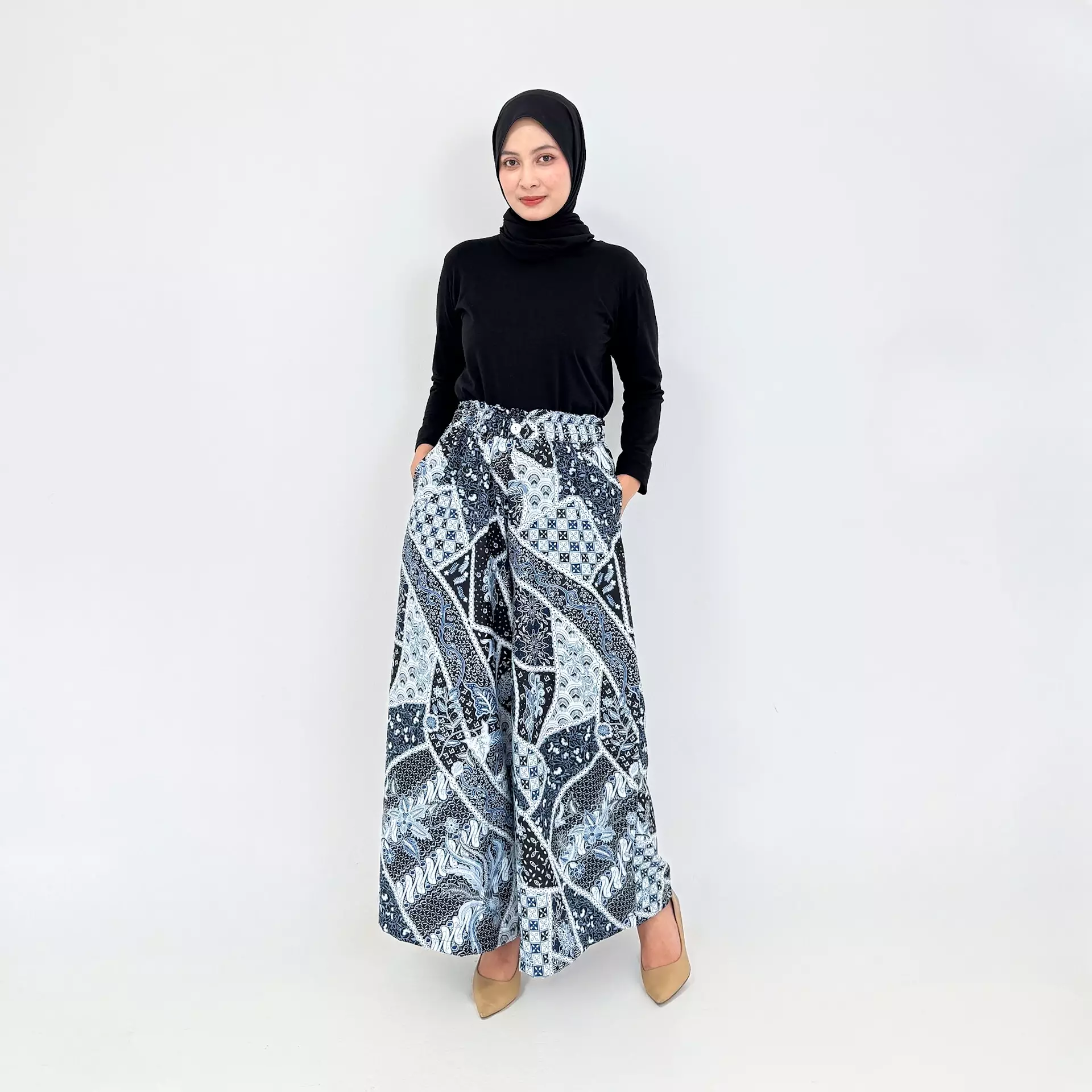 Celana Batik Ashley Premium BIRU Kulot Basic Formal Wanita Flare