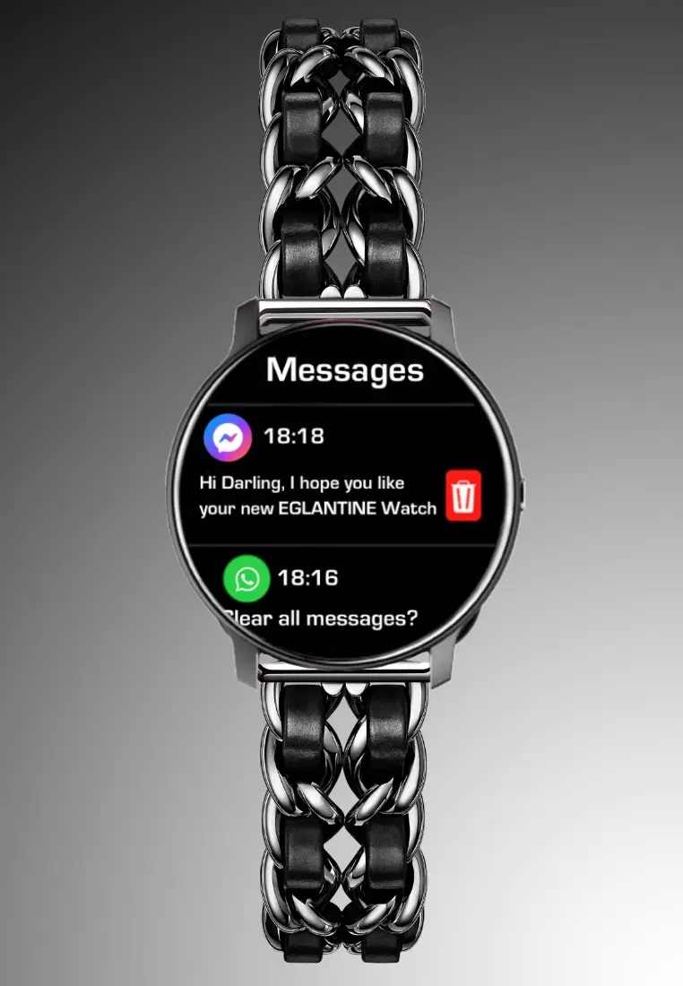 Zalora獨家發售 - 女士智慧手錶 - 金屬皮革錶帶 + 贈送1條黑色橡膠錶帶