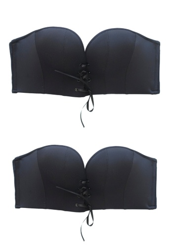 Love Knot black [2 Packs] Strapless Push Up Bra with Drawstring and Detachable Shoulder and Back Straps Bra (Black) B7532USAF23814GS_1