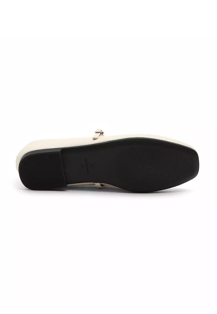 Honeydew Maryjane Flats (1cm) - White