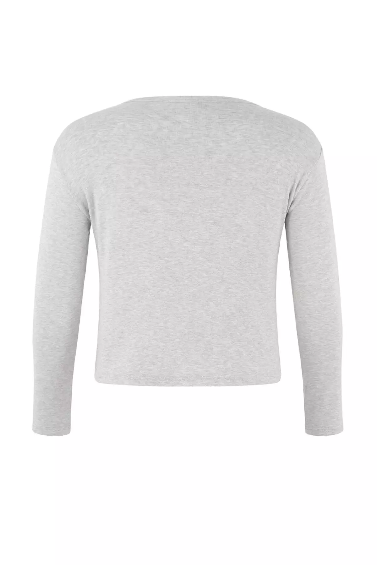 Gray Melange Snap Crop Top Basic Knitted Plus Size Blouse Tbbaw26Af00119