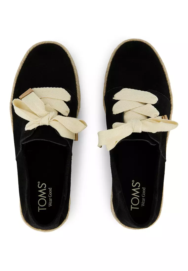 TOMS Women Carolina Lace Up Black Suede Espadrille