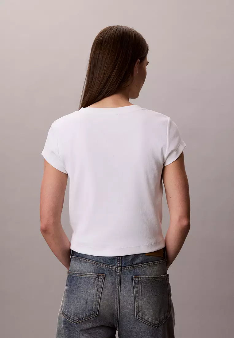 Slim Ribbed Cotton V-Neck T-Shirt - Calvin Klein Jeans