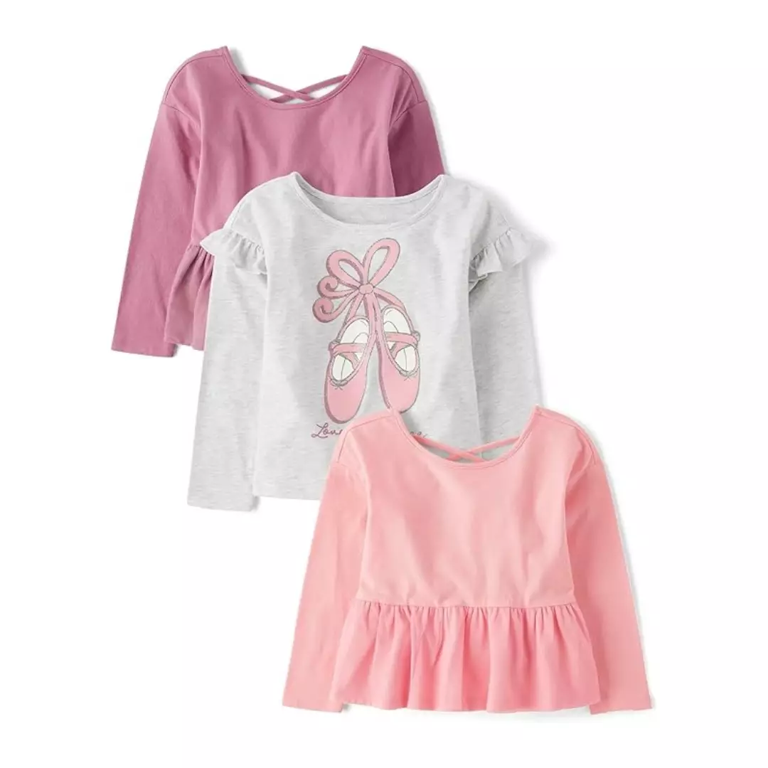 Toddler Girls Ballerina Peplum Top 3Pk - Atasan Bayi Perempuan (Pink)
