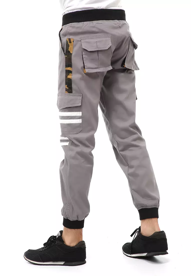 Locko Long Pants Celana Jogger Cargo Pria List Camouflage Material Twil Sweding ORIGINAL - Gray