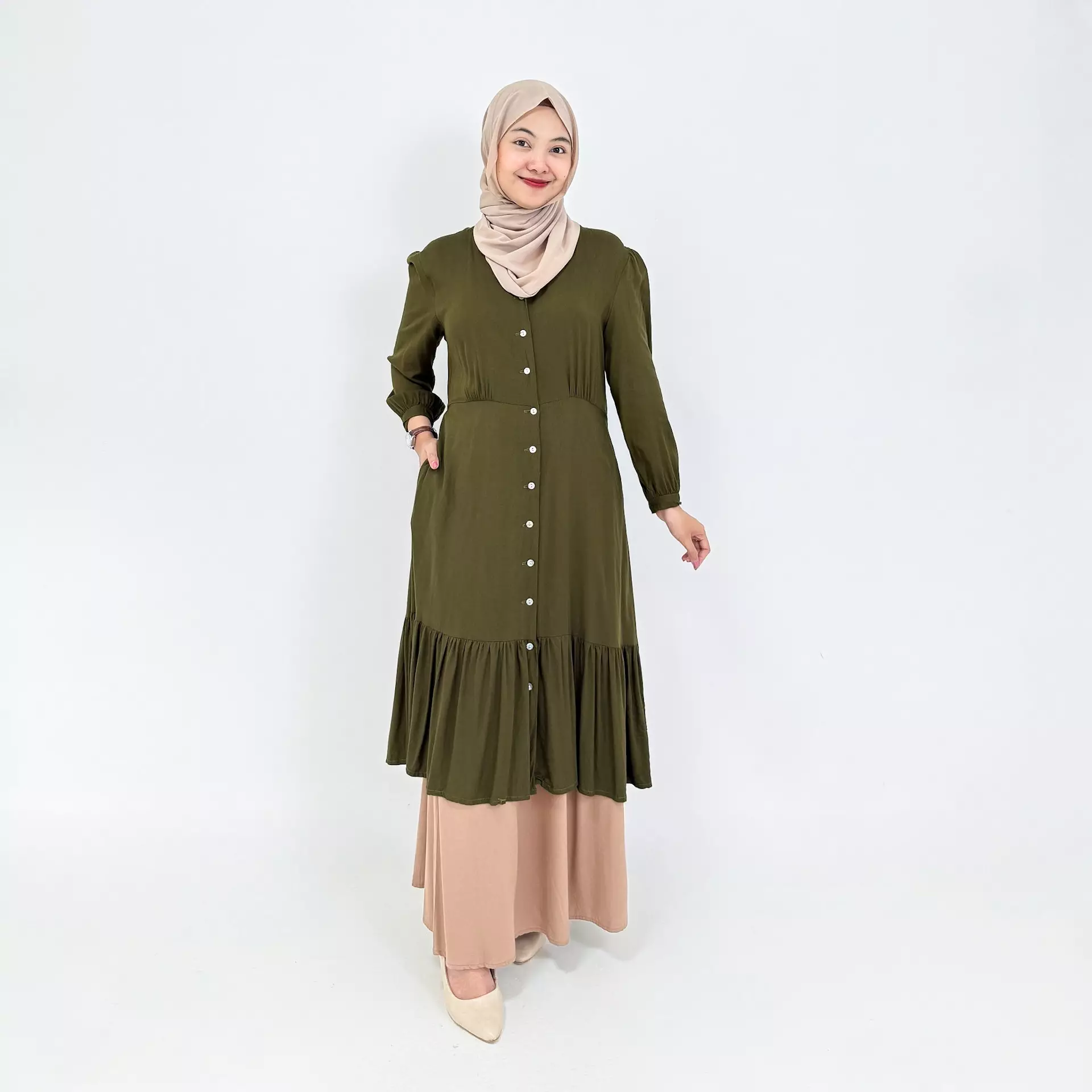 Long Tunic Mila [OLIVE] Baju Lengan Panjang Wanita