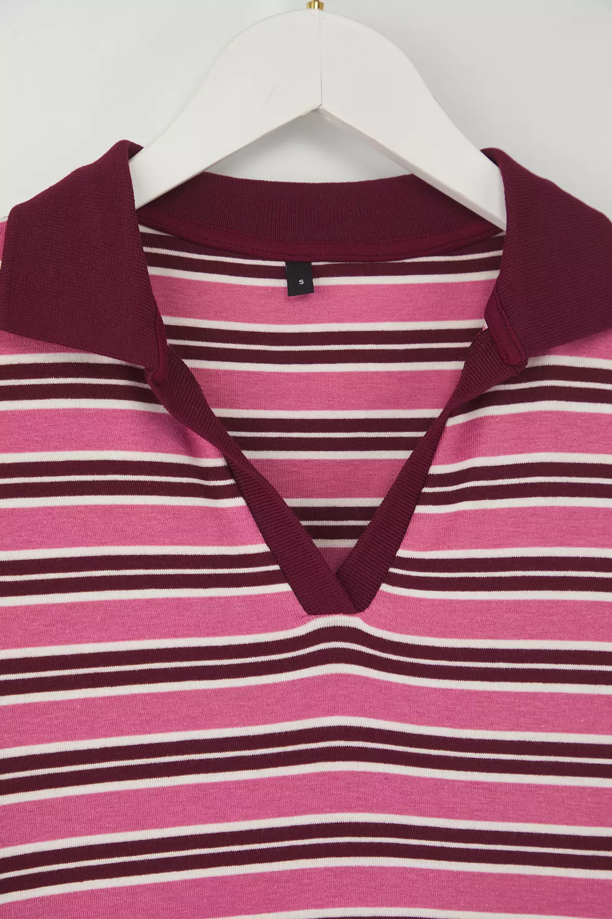 Teen Pink Striped Polo Neck Fitted/Body-Smoothing Knitted Blouse Twoaw26Bz00034