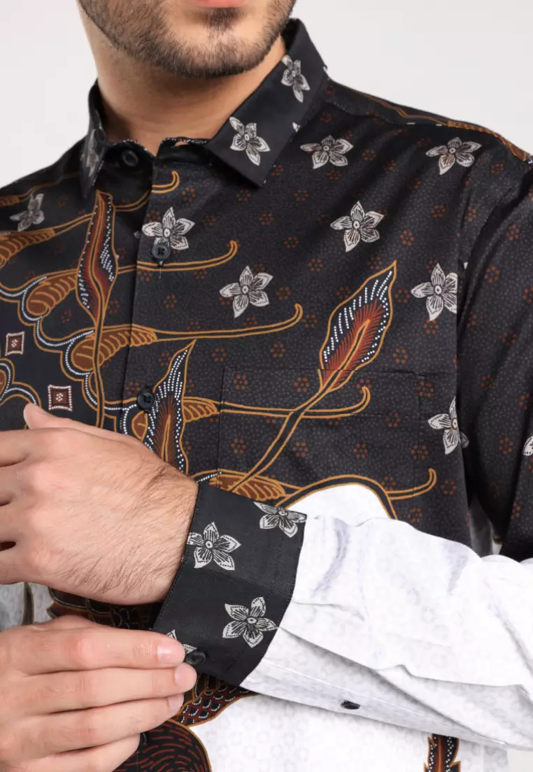 MOC - Kemeja Batik Pria Lengan Panjang Sukhothai - White