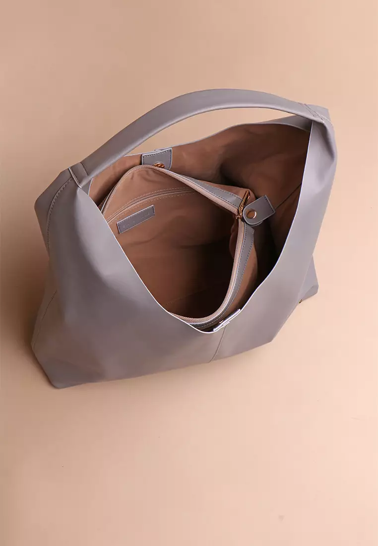 Silvertote Tas Bahu Wanita Allene Vegan Leather Hobo Grey