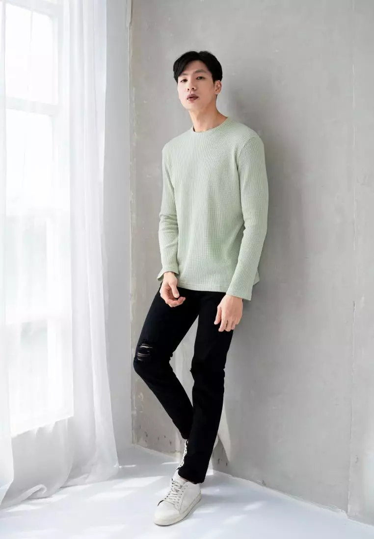 Kale Raffle Light Green / Kaos Polos Tekstur Lengan Panjang Pria / Unisex