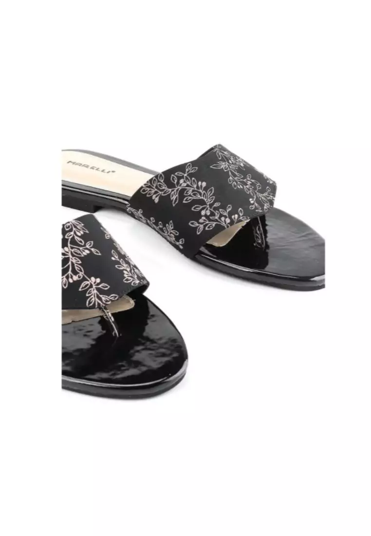 Isabella Sandal wanita Jepit Flat Slip On Black nude