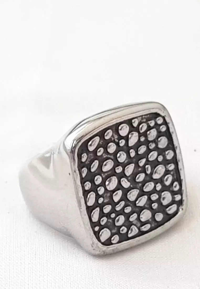 Accessories Pria Pave Design Square Statement Premium Stainless-Steel Cincin Pria Ring Silver