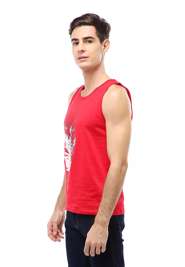 Agies Pakaian Dalam Pria Tank Top Singlet Goose feather Motive Material Cotton ORIGINAL - Red