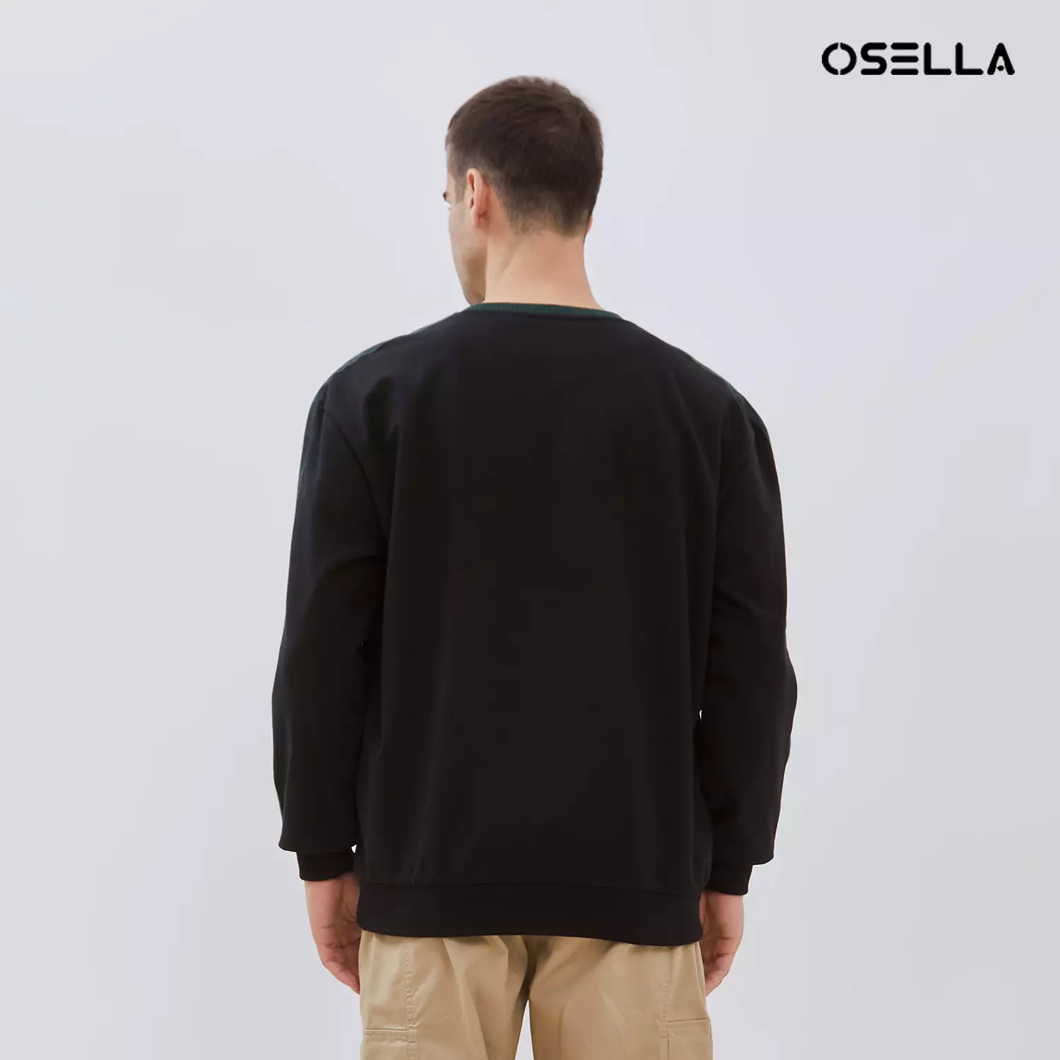 [NEW] Osella Printed Sweatshirt With Dark Green Combination In Black 2011400843 | Sweater Pria Lengan Panjang