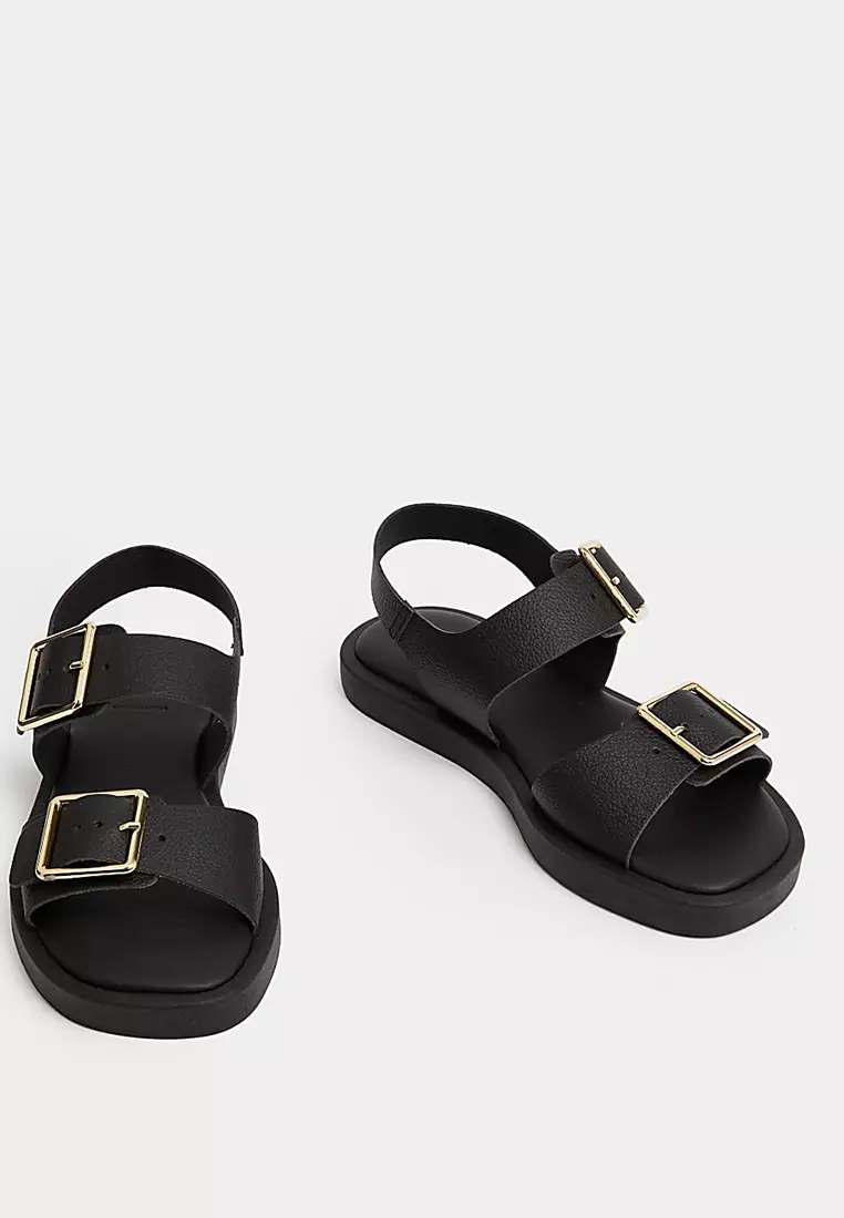 Leather Buckle Ankle Strap Flatform Sandals