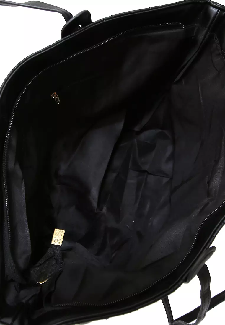 Laura Tas Kerja Wanita Tote Bag Motif Polos Large Compartment Material Leather ORIGINAL - Black