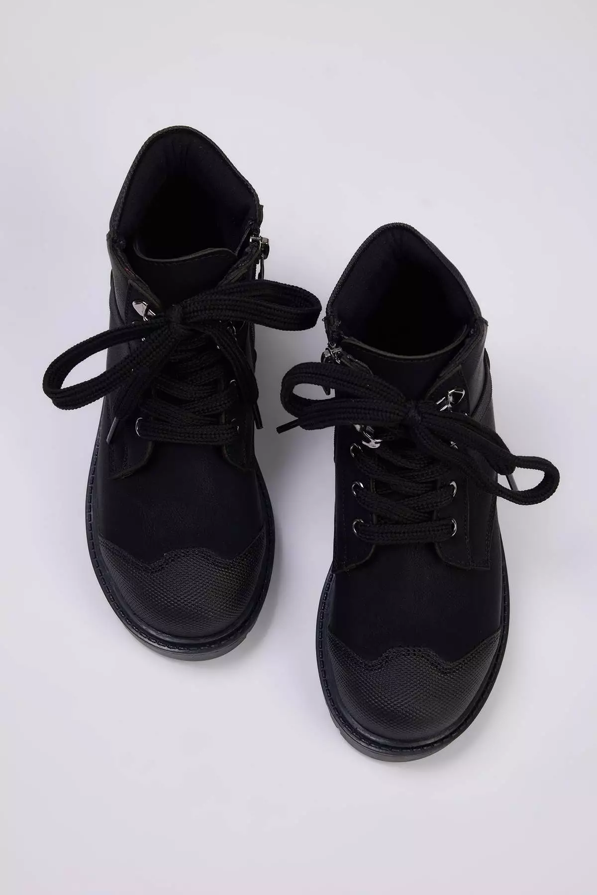 Black Zippered And Laced Big Boys Kids Boots Takeaw26Bo00006