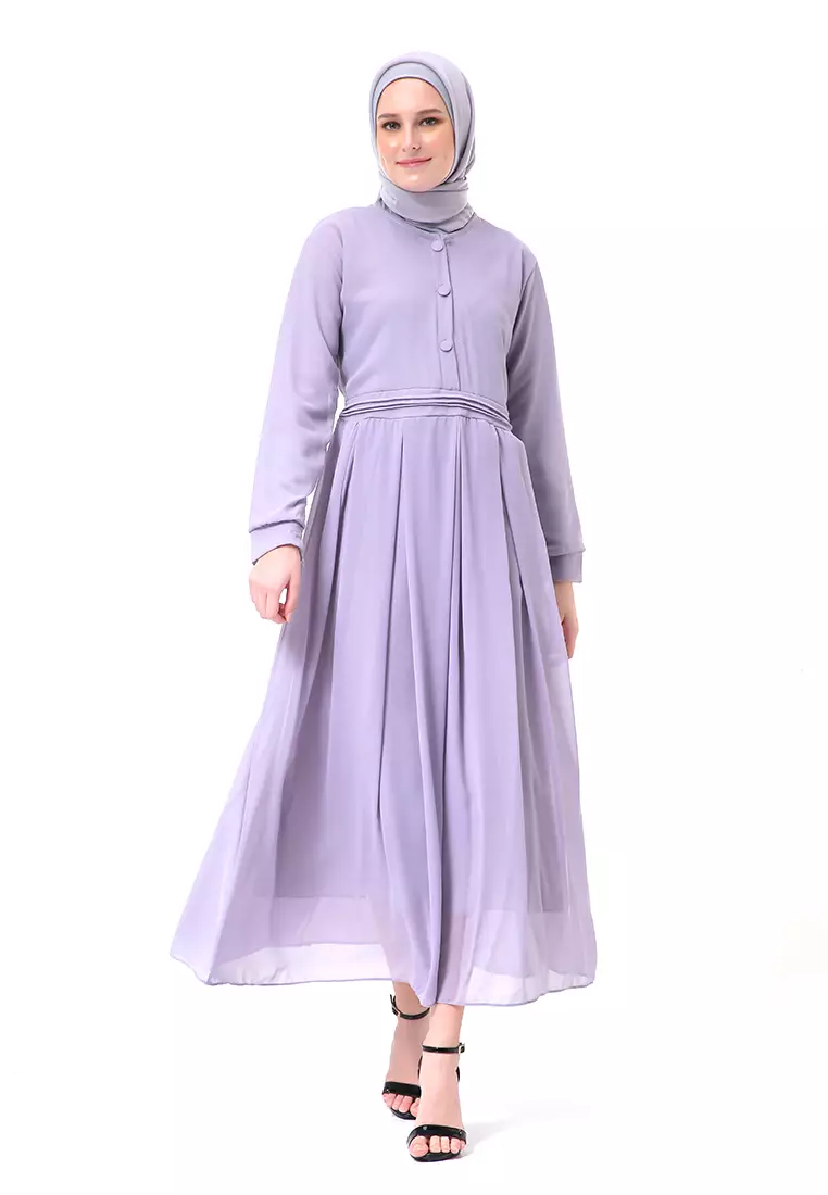 Danila Dress Ceruty Gamis Muslimah Long Sleeve Motif Polos High Quality Premium - Grey