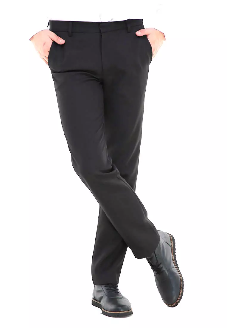 Locko Celana Panjang Pria Polos Slim Fit Formal Long Plain Pants Material Wool ORIGINAL - Black
