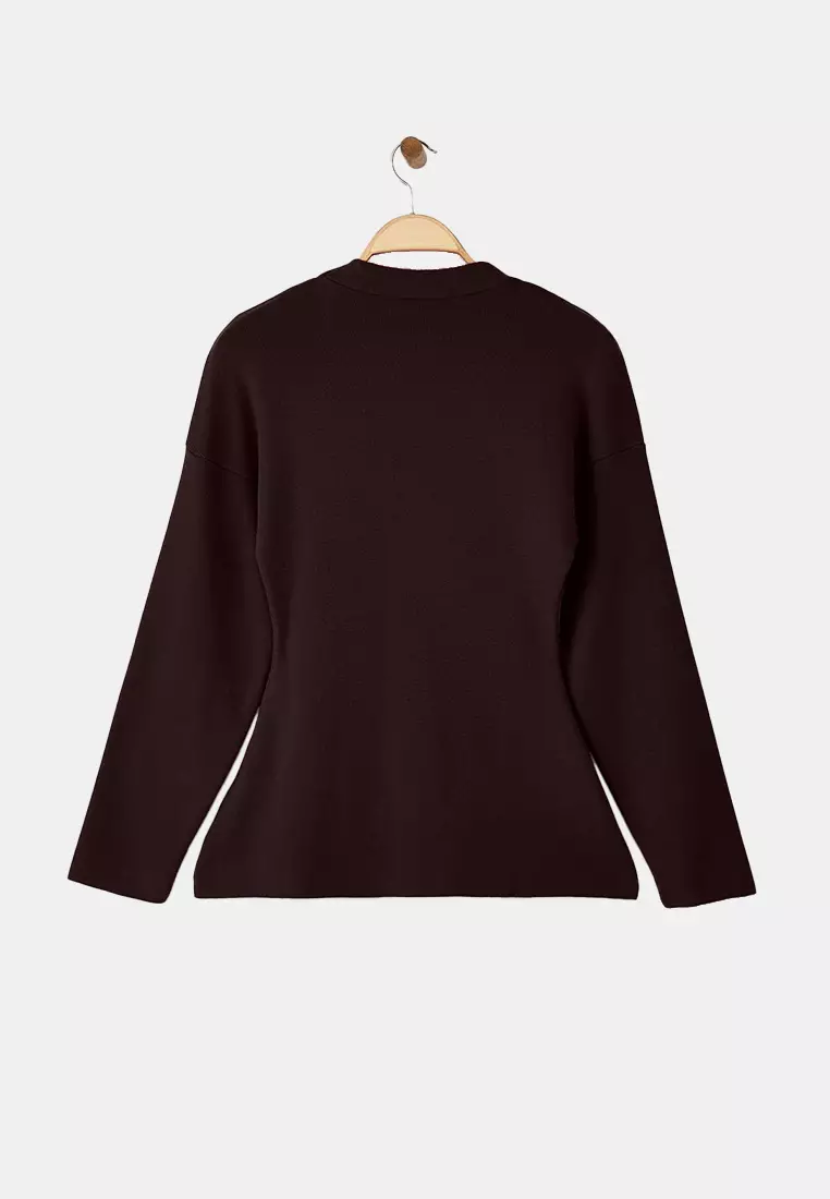 Brown V Neck Mercerized Look Premium Yarn/Special Yarn Knitwear Cardigan