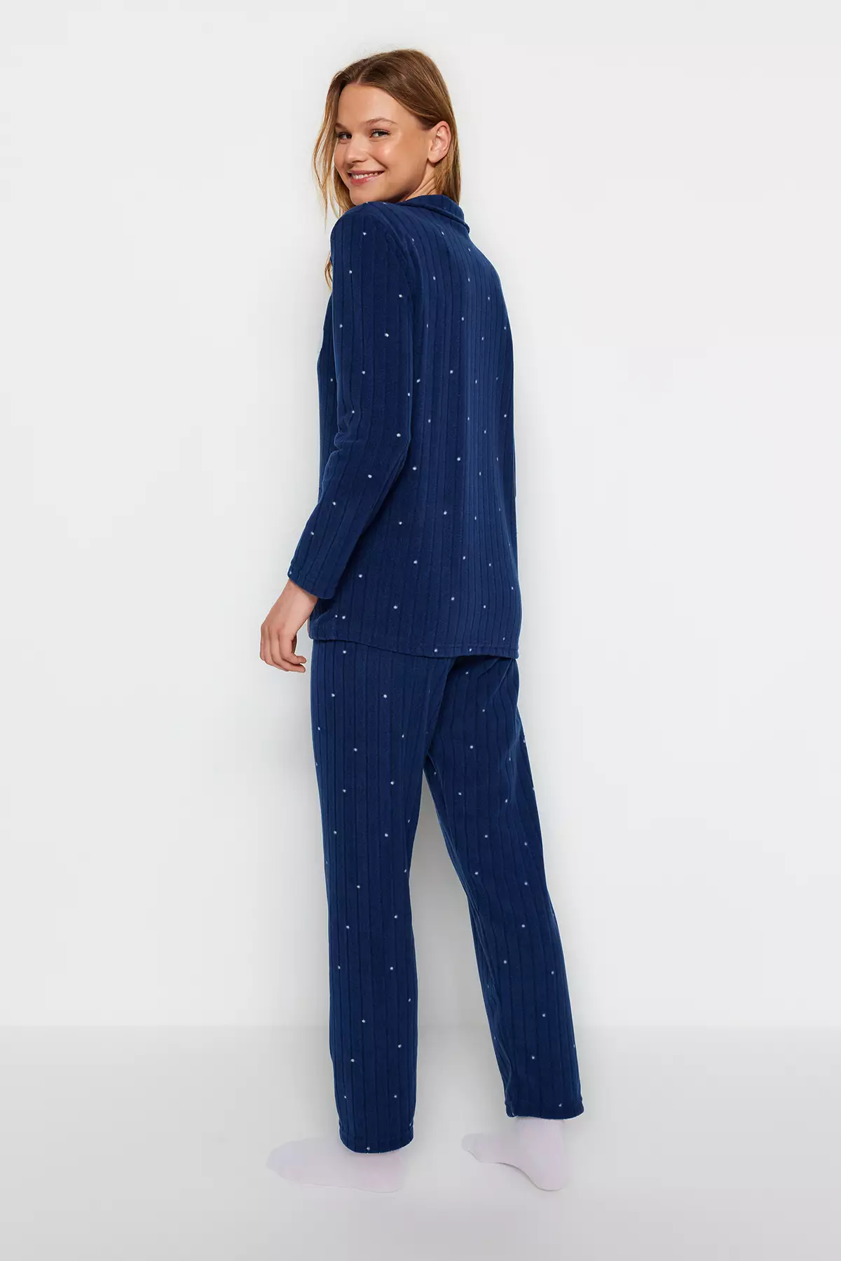 Animal Printed Navy Blue Fleece Pajamas Set