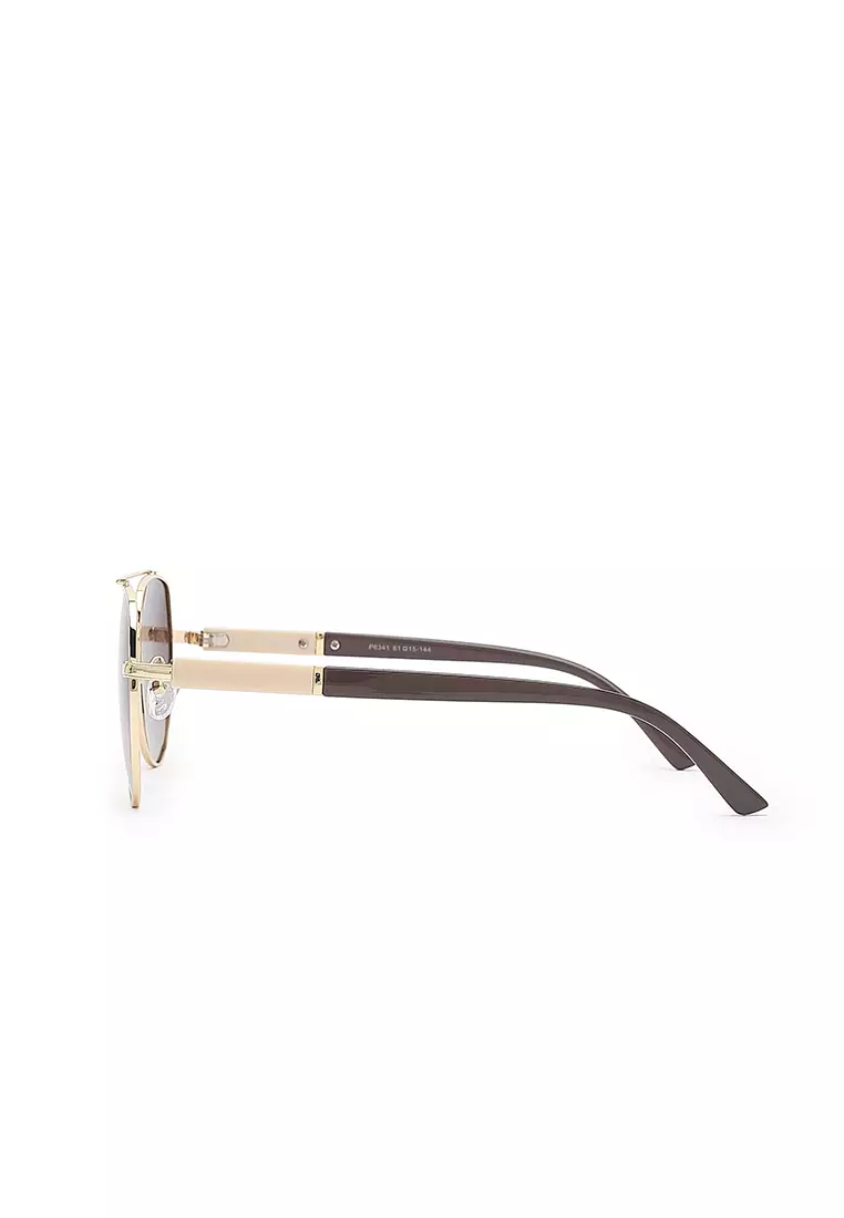 Unisex Polarized Aviator Sunglasses (Kacamata Hitam) - Emas / Cokelat