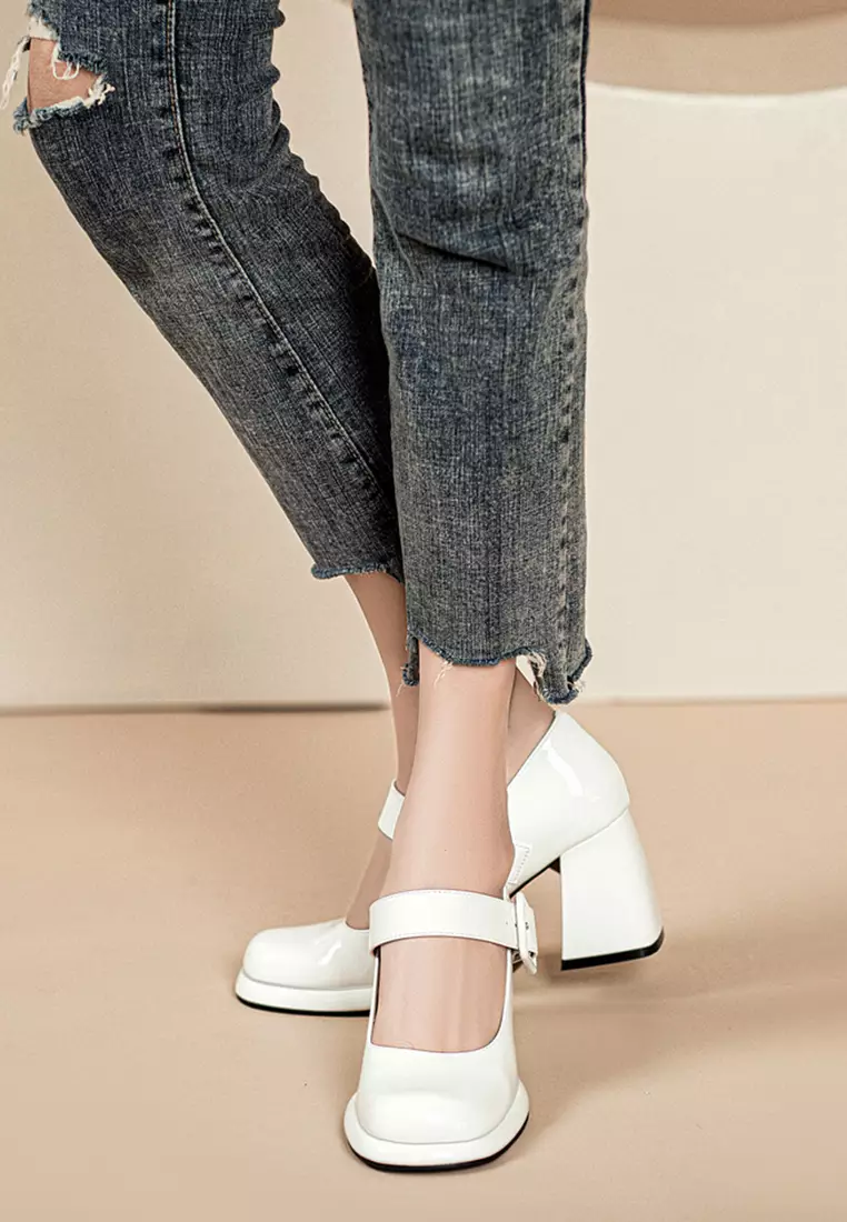 7CM Buckle Strap Patent Leather Mary Jane Shoes TE876-1