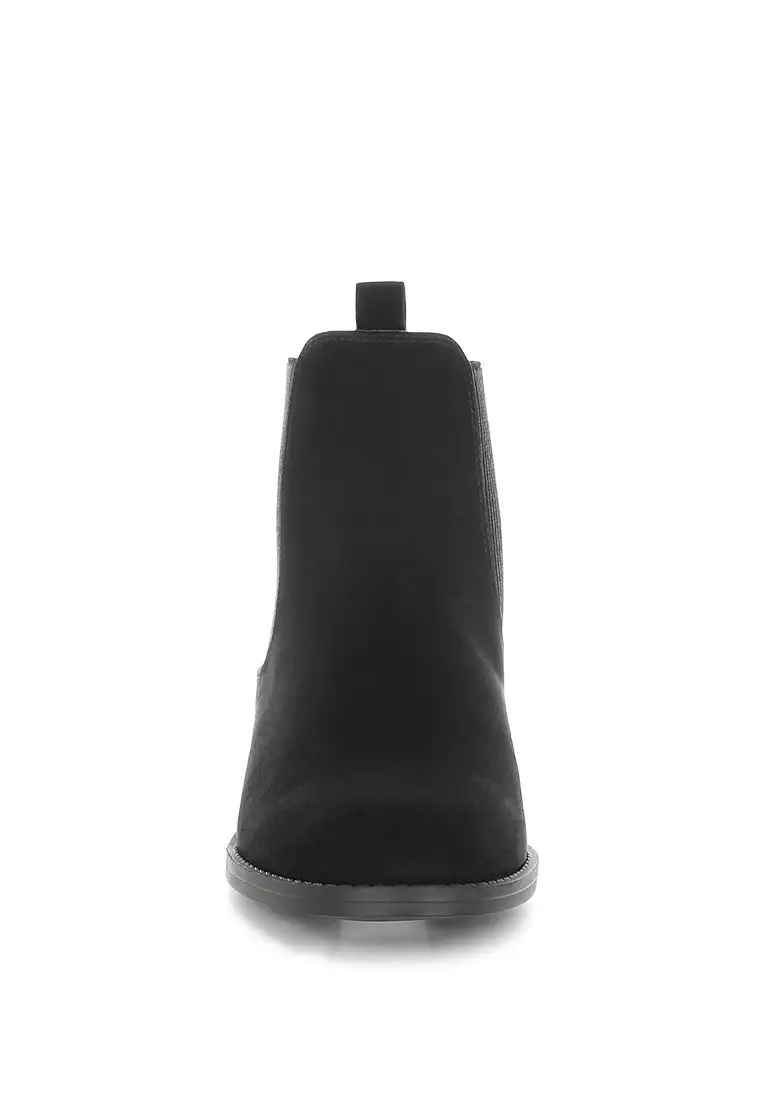 Sepatu bot Chelsea hak blok rendah warna hitam