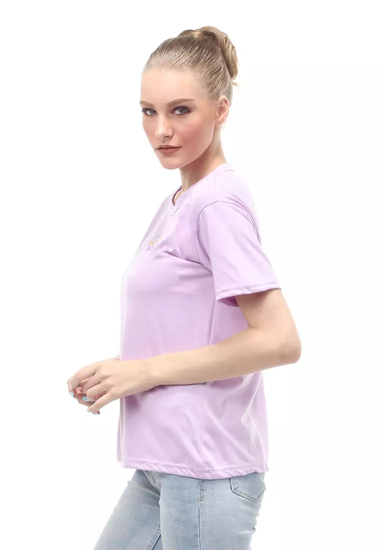 Heller Kaos Atasan Wanita Motif Print Short Sleeves Relaxed Fit - Lilac