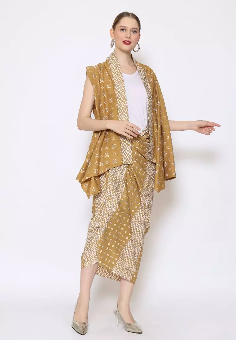 Rinjanie Batik - Set Bolero dan Rok Lilit Turmeric - Setelan Batik Wanita Cotton Series Lurik Handmade Turmeric, Bolero Atasan batik - BLHD & MEAS - YL