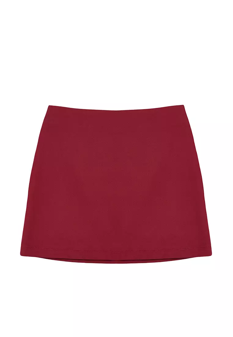 High Waist Dark Burgundy A Line Mini Skirt