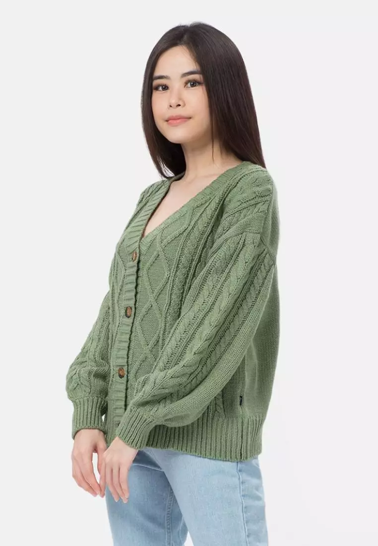 Cable Knit Cardigan in Green