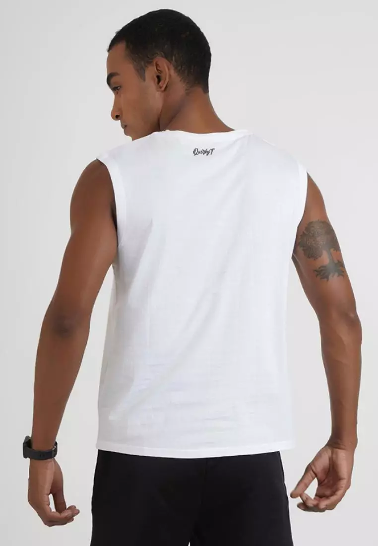 Raise The Bar 白色棉质无袖健身/训练背心