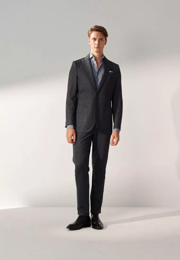 Gray-blue Check Slim Stretch Jersey Blazer