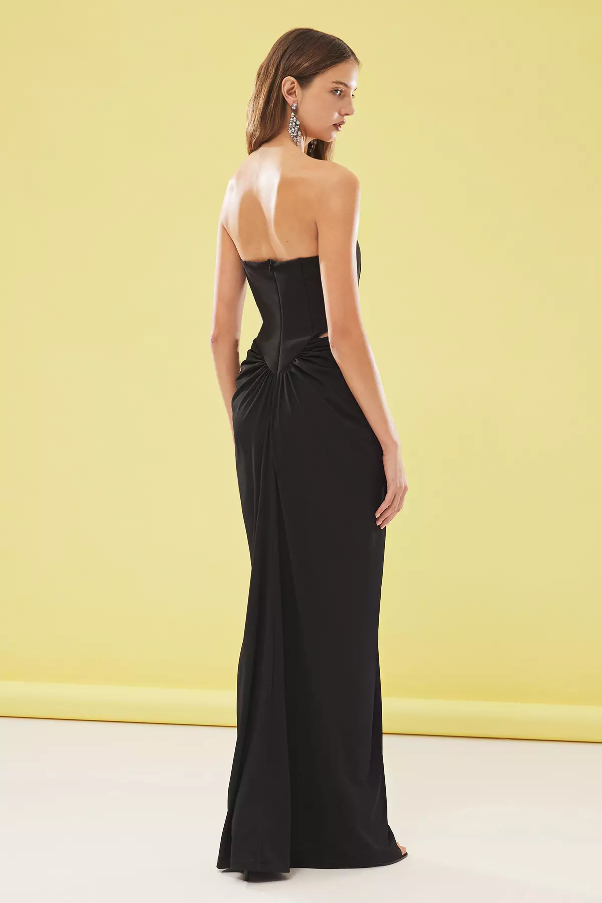 Black Waist Cut-Out Detail Corset Look Long Elegant Evening Dress