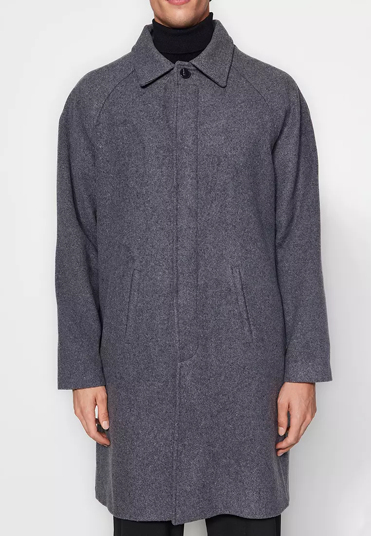 Anthracite Unisex Regular Fit Wool Blend Winter Coat