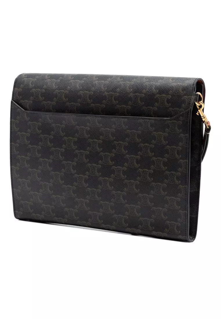 Pre-Loved Celine Triomphe Coated Canvas Wristlet Flap Pouch