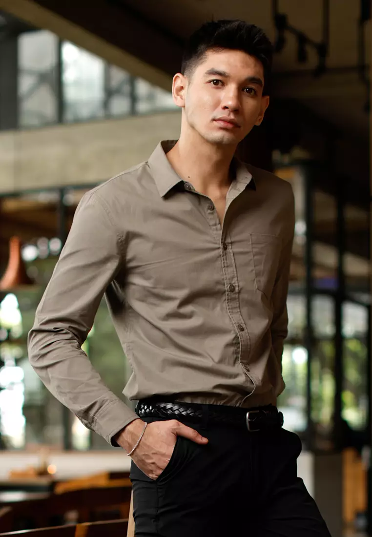 Oxcon Long Sleeve Business Shirt soft cotton Mid Grey