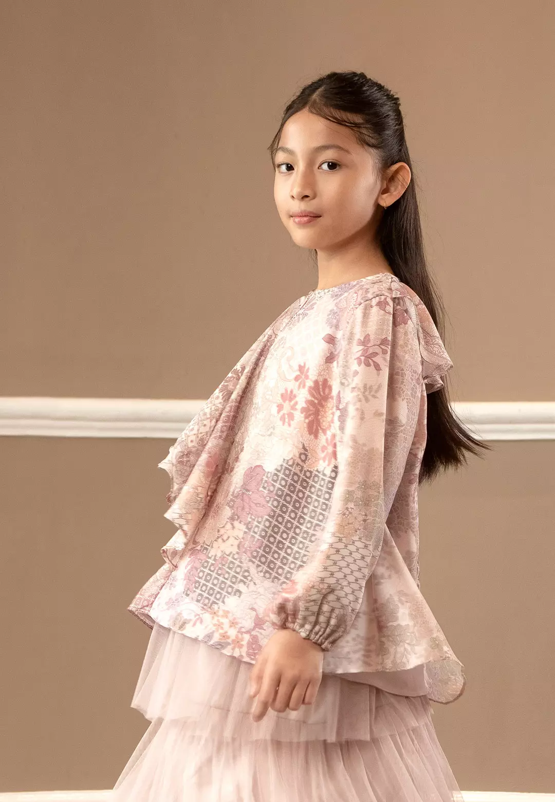 HijabChic Rosie Girl Top Peach - Baju Lebaran Motif Anak Perempuan