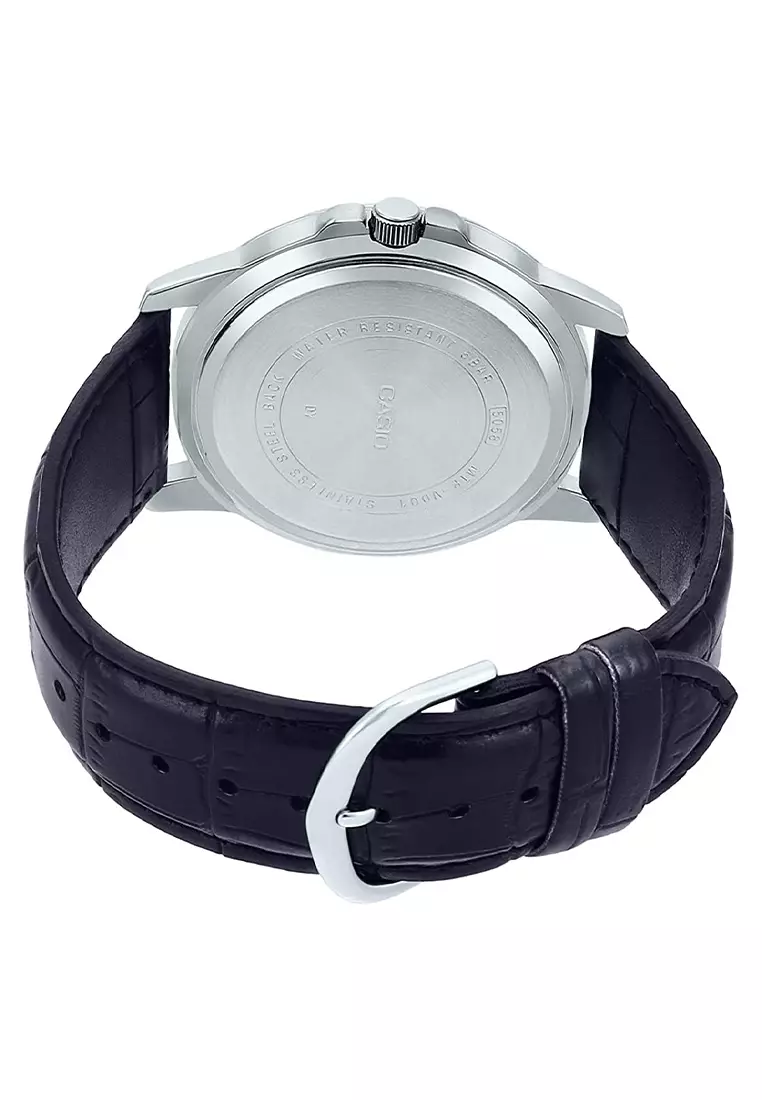 Casio - Jam Tangan Pria - Silver - Black Leather Strap - MTP-VD01L-1EV