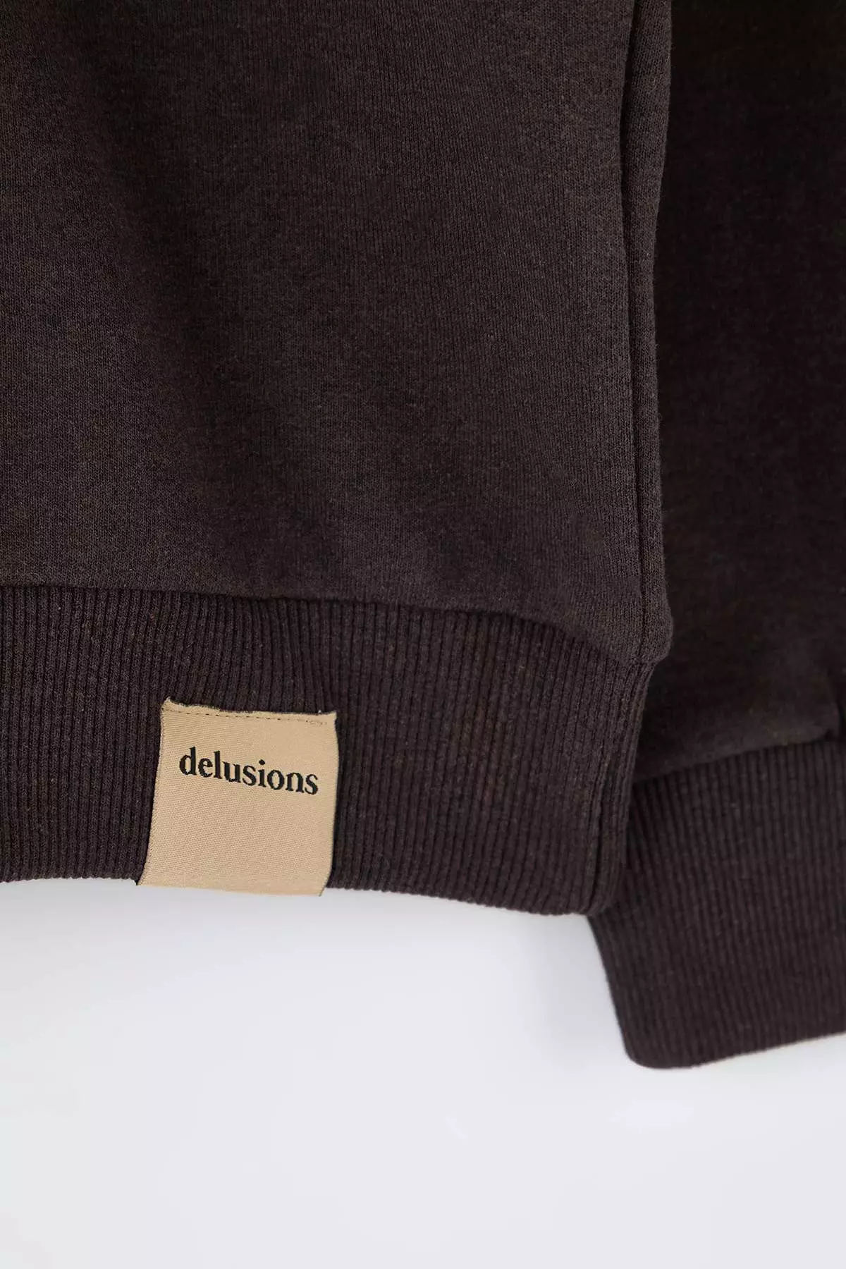 Dark Brown Oversize/Wide Stand Collar Zippered Label Fleece Inside Sweatshirt Tmnaw25Sw00168