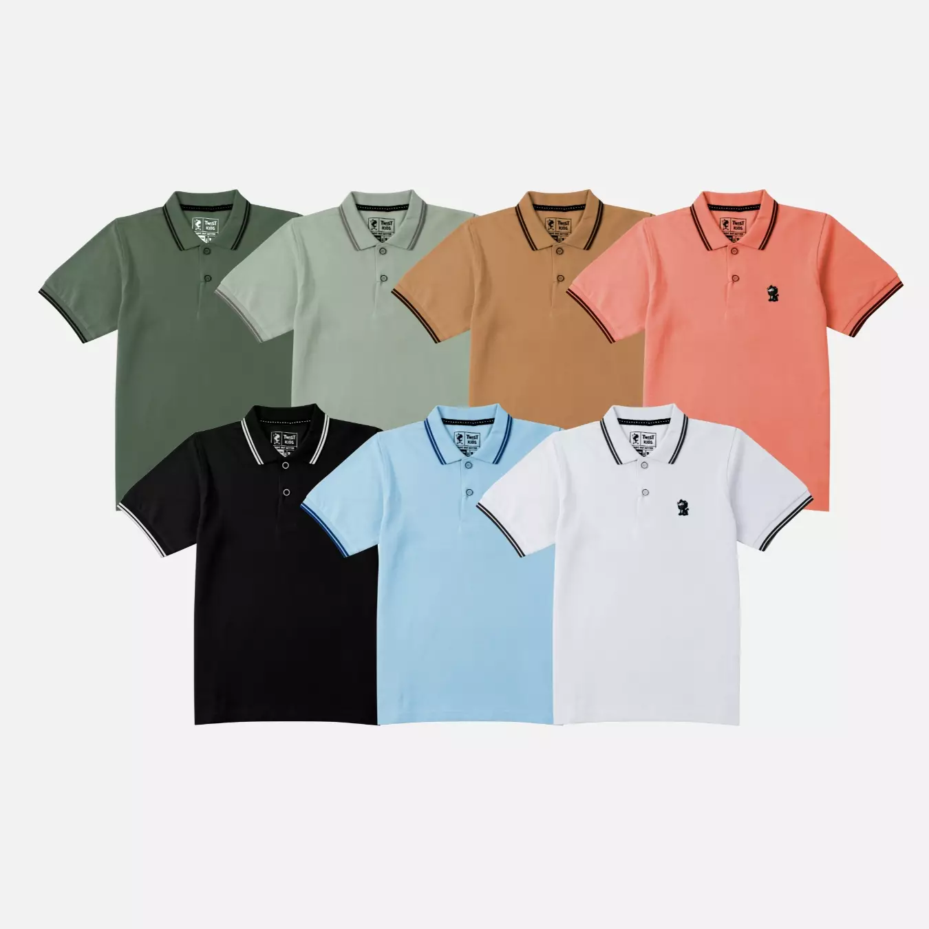 Twist Kids - Henley NC, Noos Series, Kaos Wangky Kerah Polo Lengan Pendek Anak Laki-Laki (usia 4-14 tahun) Warna Biru