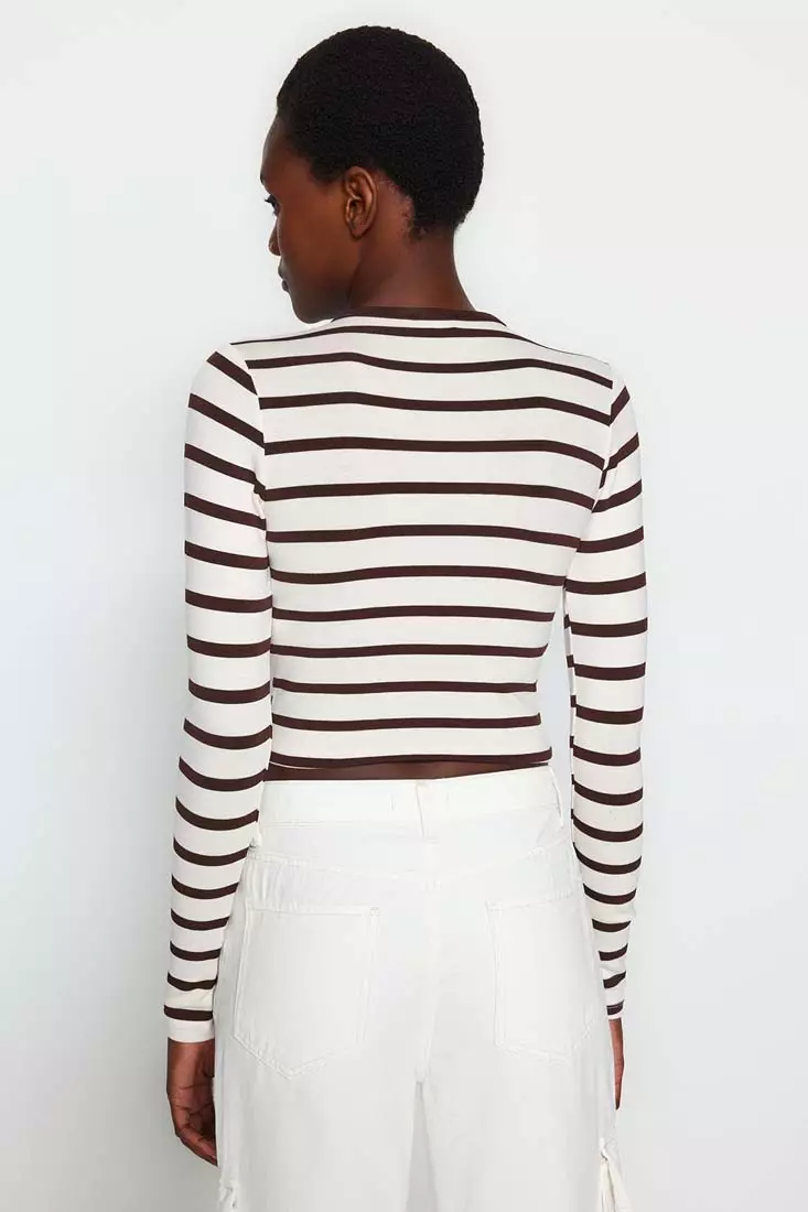 Striped Fitted Crop Knit Top