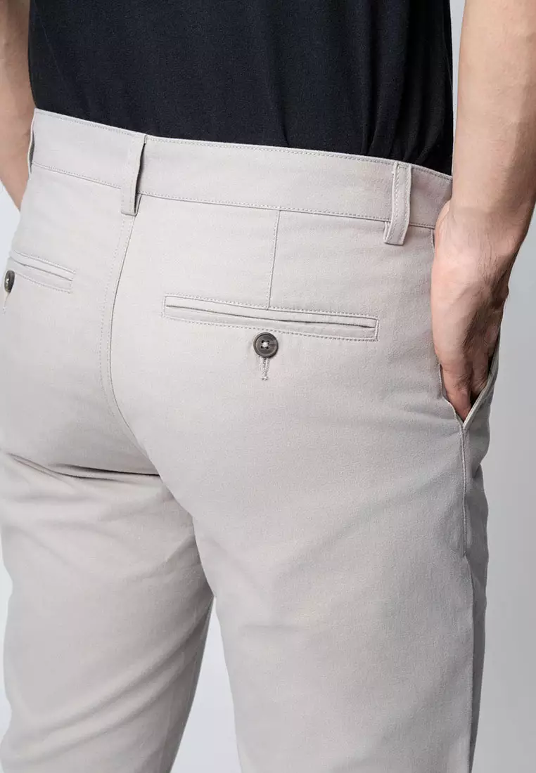 Regular Straight Fit Chino Cotton Twill Light Grey