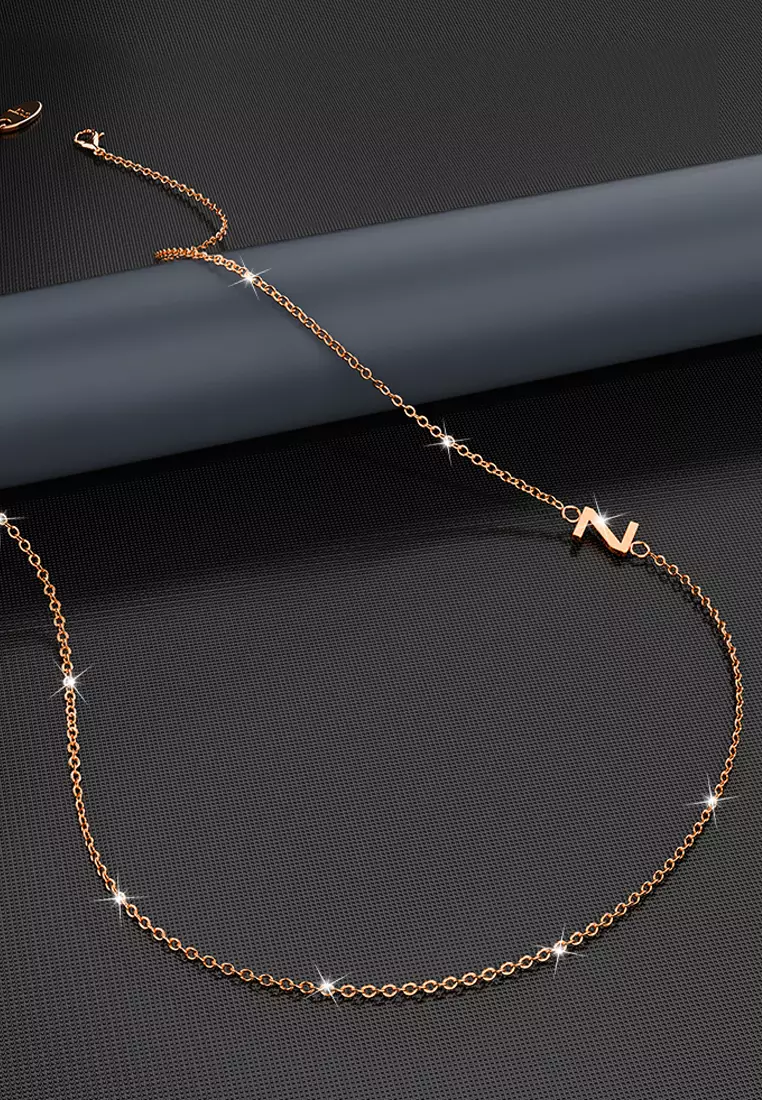 Sparkling Alphabet Initials Stainless Steel Necklace in Rose Gold - Z