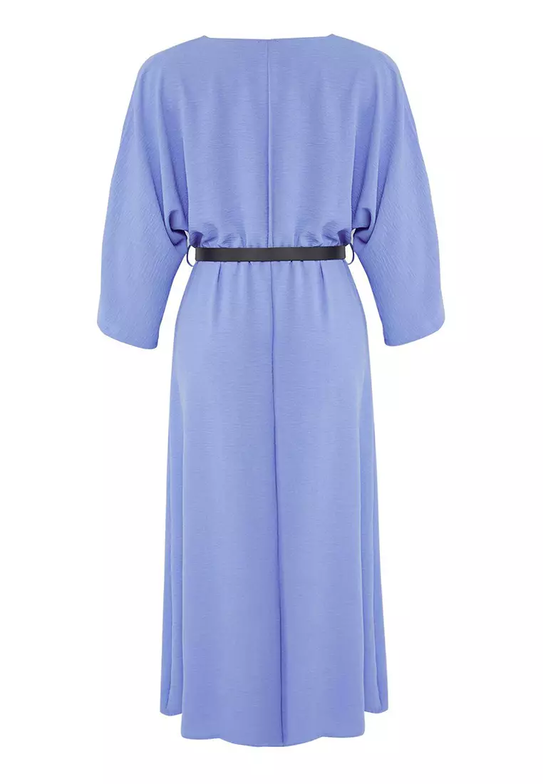 Indigo Belted A-line Double Breasted Aerobin Midi Woven Dress TWOSS24EL00992