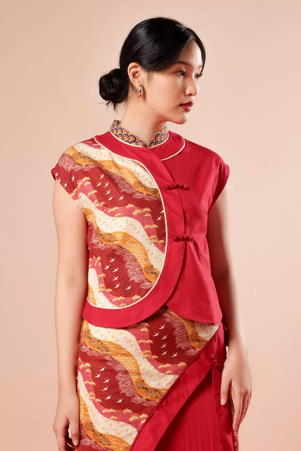 MINIMAL x Melvee - Yujie - Printed Cheongsam Top - Red