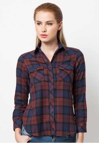 A&D MS 623 Blouse Long Sleeve - Brown Check