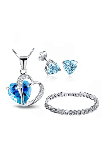 YOUNIQ silver YOUNIQ Aegean Sea 925 Sterling Silver Necklace Pendant With Blue Cubic Zirconia, Earrings and Bracelet Set A4605AC70B13E0GS_1