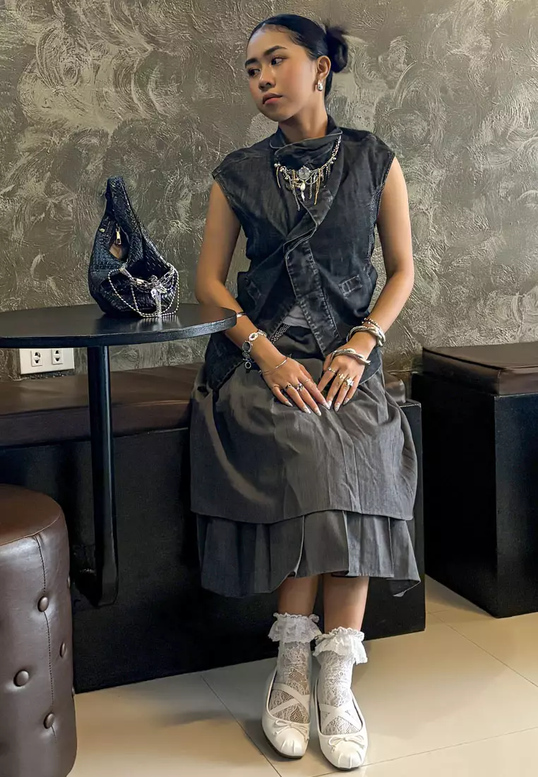 白色再生人造皮革芭蕾平底鞋